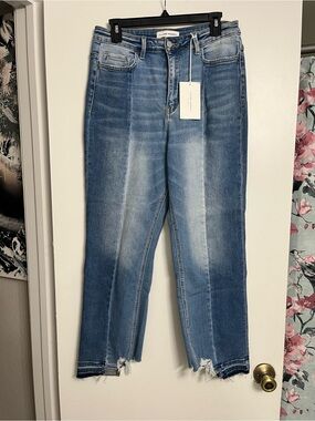 Flying Monkey Blank Denim High-Rise Straight Crop Jeans - Light Blue